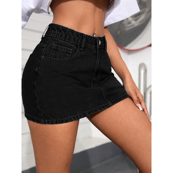 Denim Jean Skort High Waisted Mini Skirt with Shorts Casual Women’s - Picture 4 of 6
